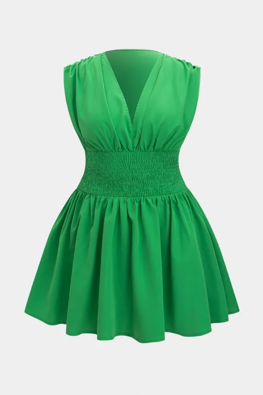 Plus Size Shirred Ruched V-Neck Sleeveless Mini Dress sold by Micas