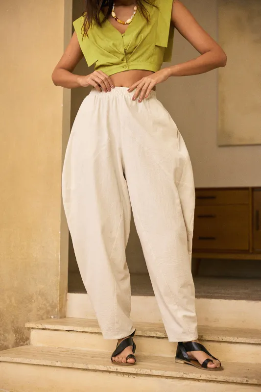 Linen Wide Leg Barrel Trousers sold by Micas