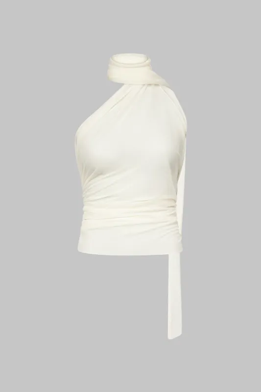 Asymmetrisk ruched rygfri tank top sold by Micas