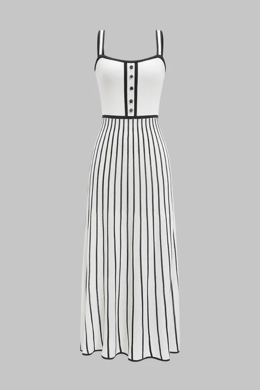 Knit knap stribe kontrast print ærmeløs kjole sold by Micas