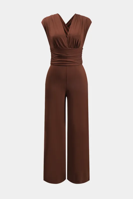 Krydsede V-hals ruched uafgjort ærmeløs jumpsuit sold by Micas