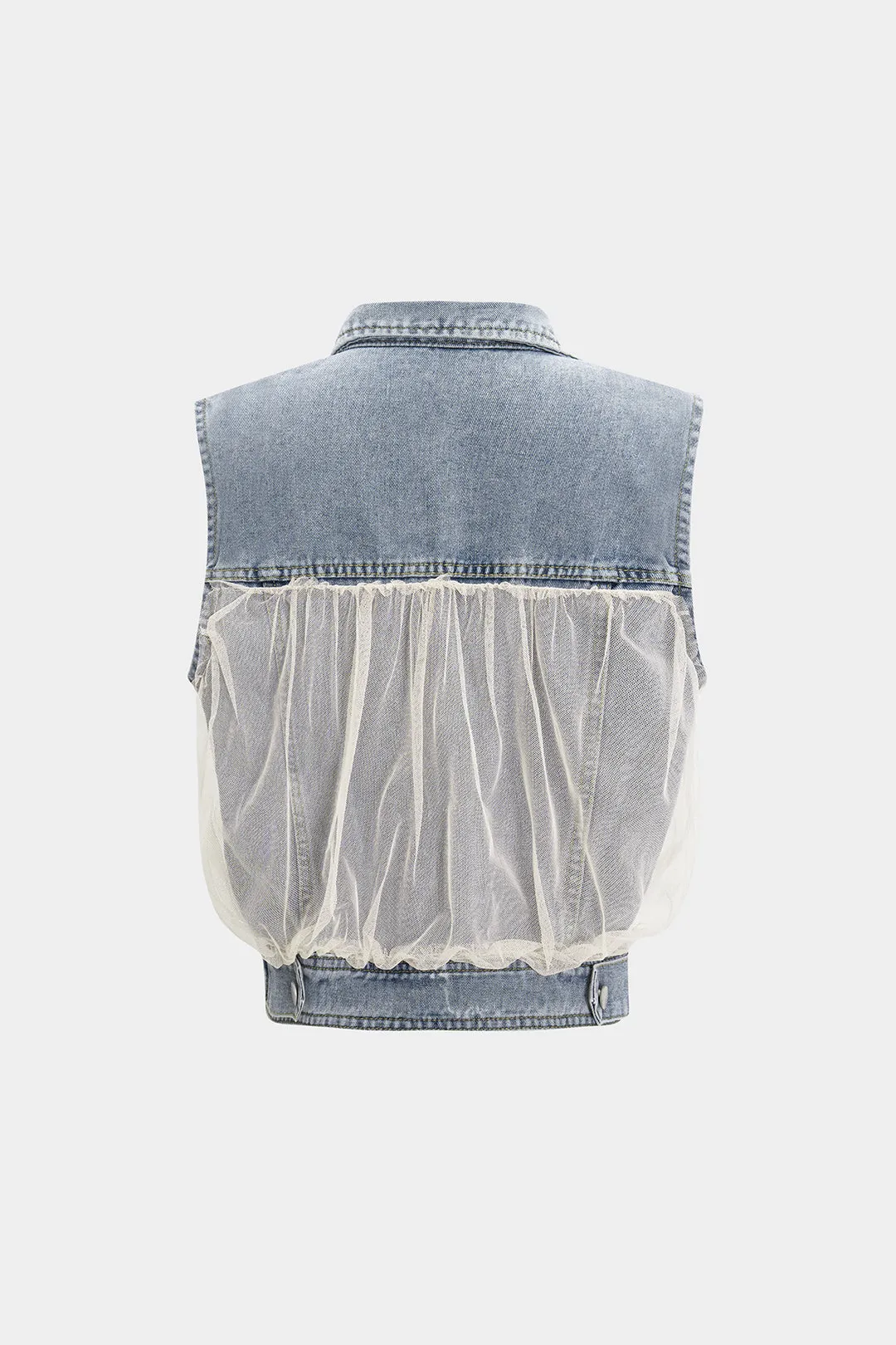 Denim Button Contrast Mesh Patchwork Vest sold by Micas product image thumbnail 2
