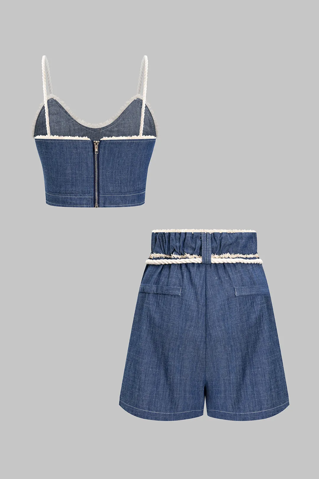 Denim Fray Trim Cami Top og Tie-Up Shorts Set sold by Micas product image thumbnail 2