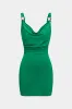 Cowl Neck Ruched Metallic Decor Braided Sleeveless Mini Dress sold by Micas