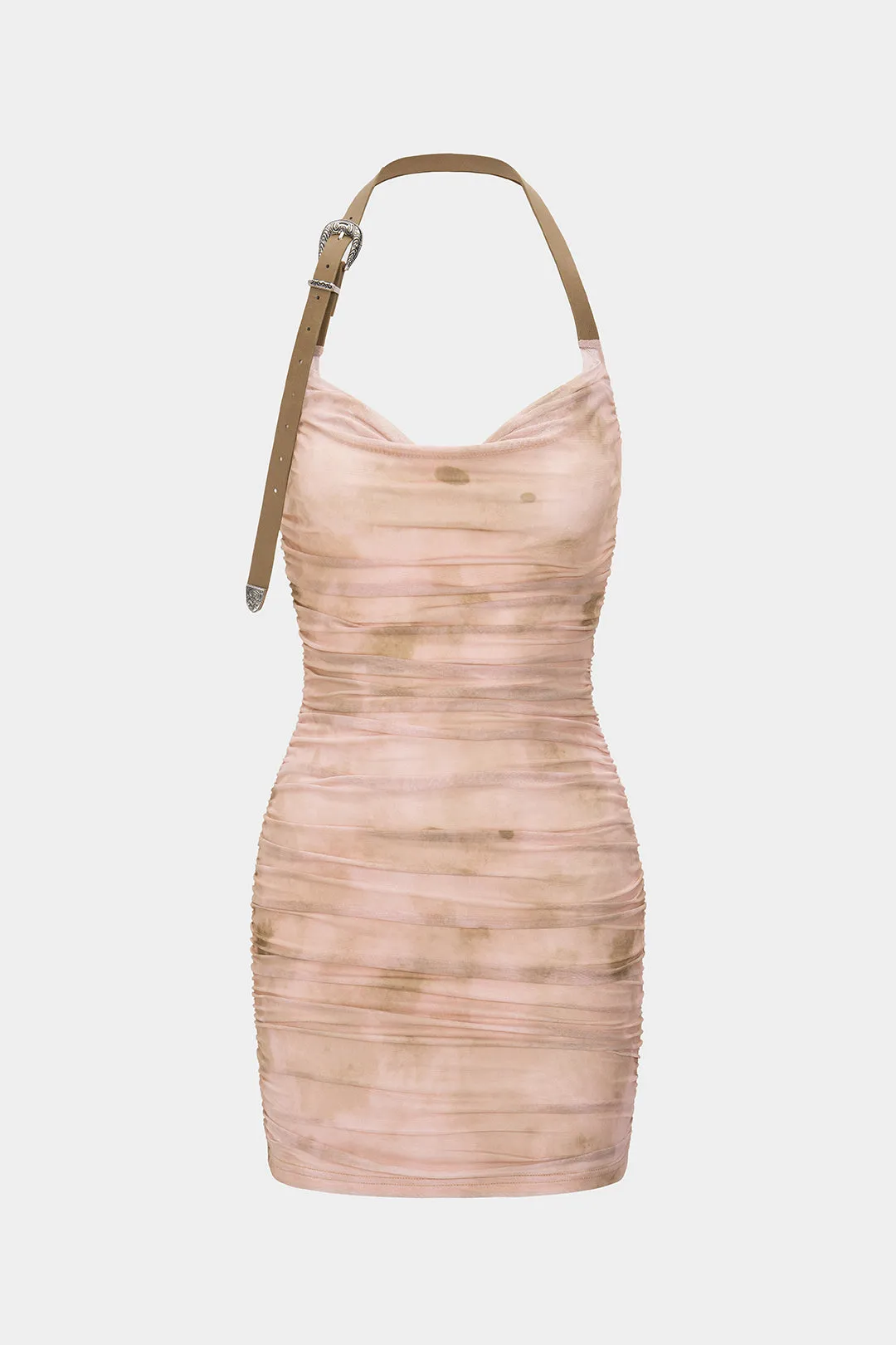 Bind farvestof print mesh cowl hals halter rygfri ærmeløs mini kjole sold by Micas