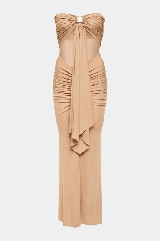 Strapless Sleeveless Ruched Cut Out Maxi Dress sold by Micas