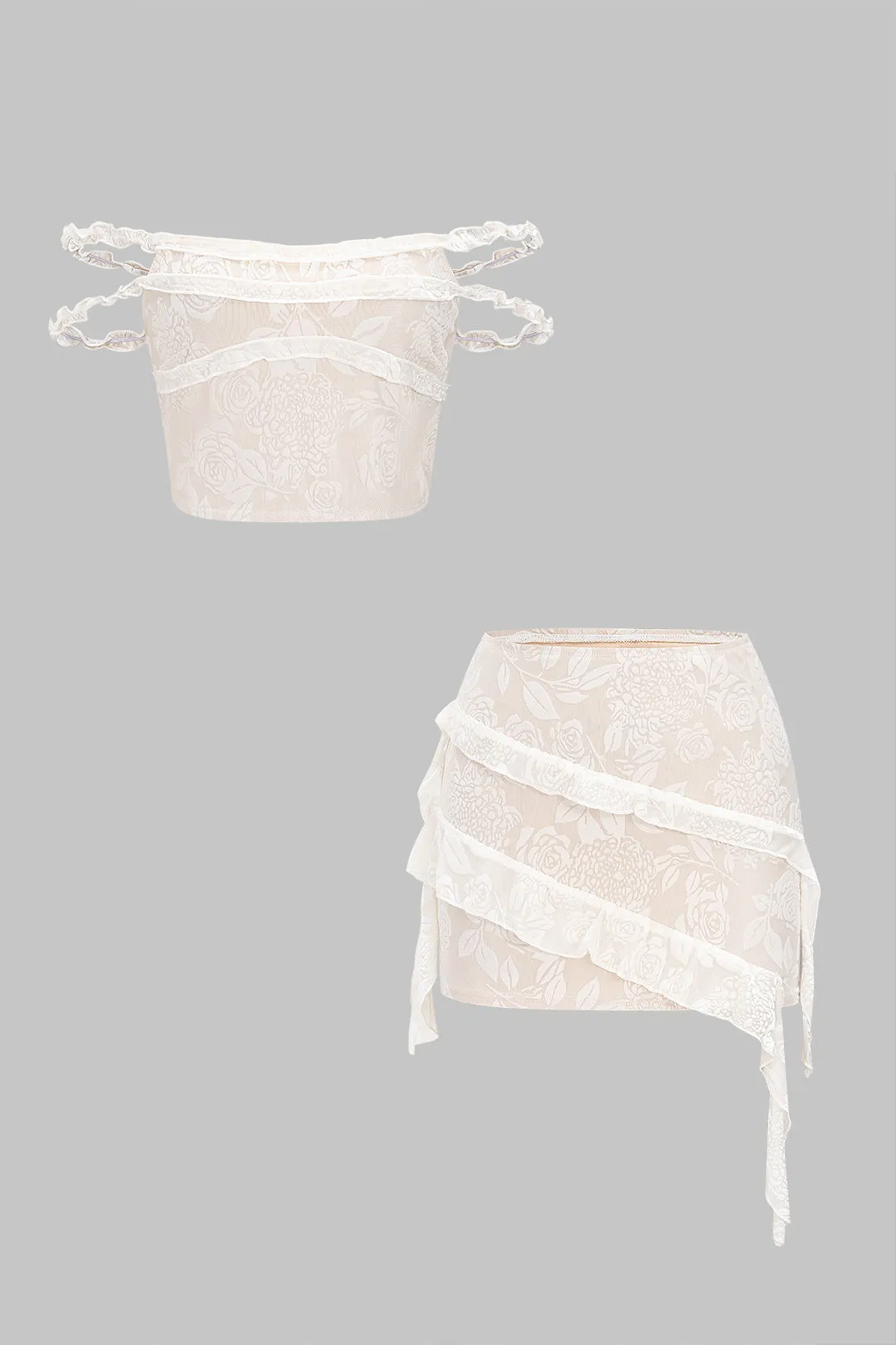 Jacquard Ruffle Tank Top og Nederdel sæt sold by Micas