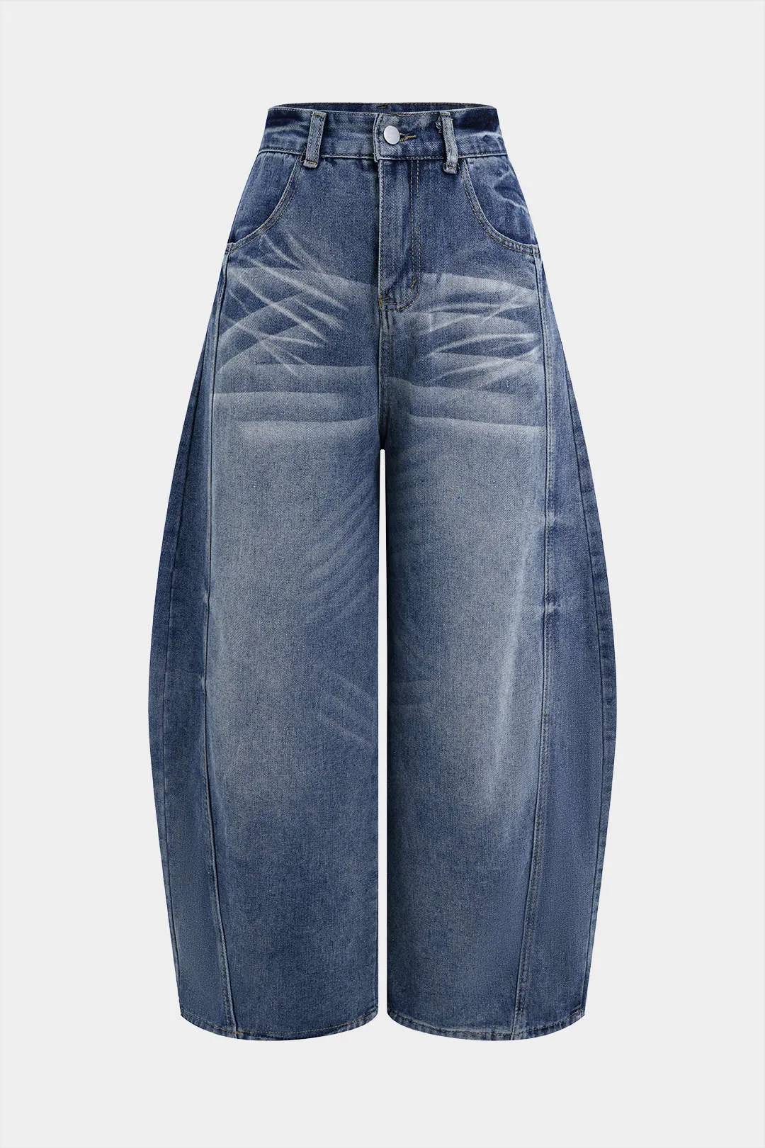 Denim høj talje bred ben tønde jeans sold by Micas