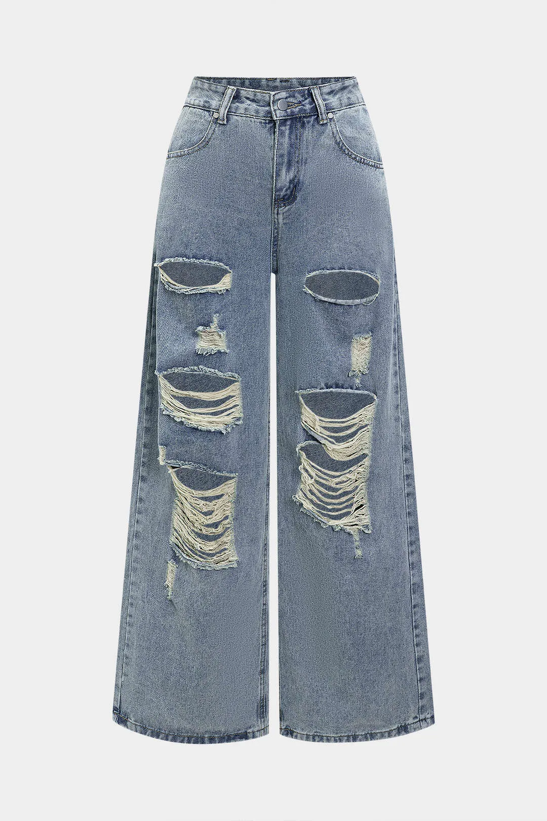 Denim rippede lige ben jeans sold by Micas