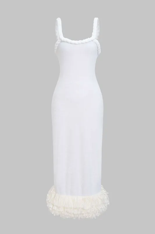 Fringe flettet trim ærmeløs maxi kjole sold by Micas
