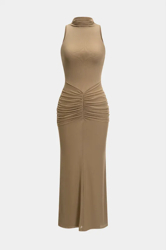 Mesh Ruched ærmeløs maxi kjole sold by Micas