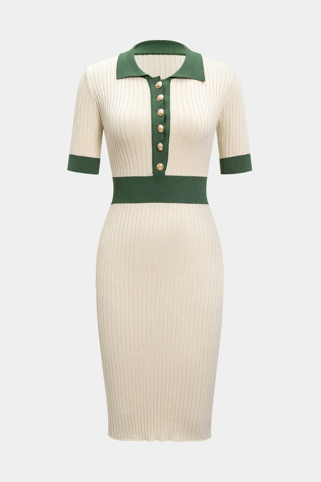 Knit kontrast metallisk knap kortærmet kjole sold by Micas