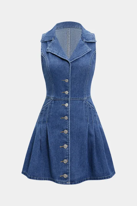 Denim knap ærmeløs mini kjole sold by Micas