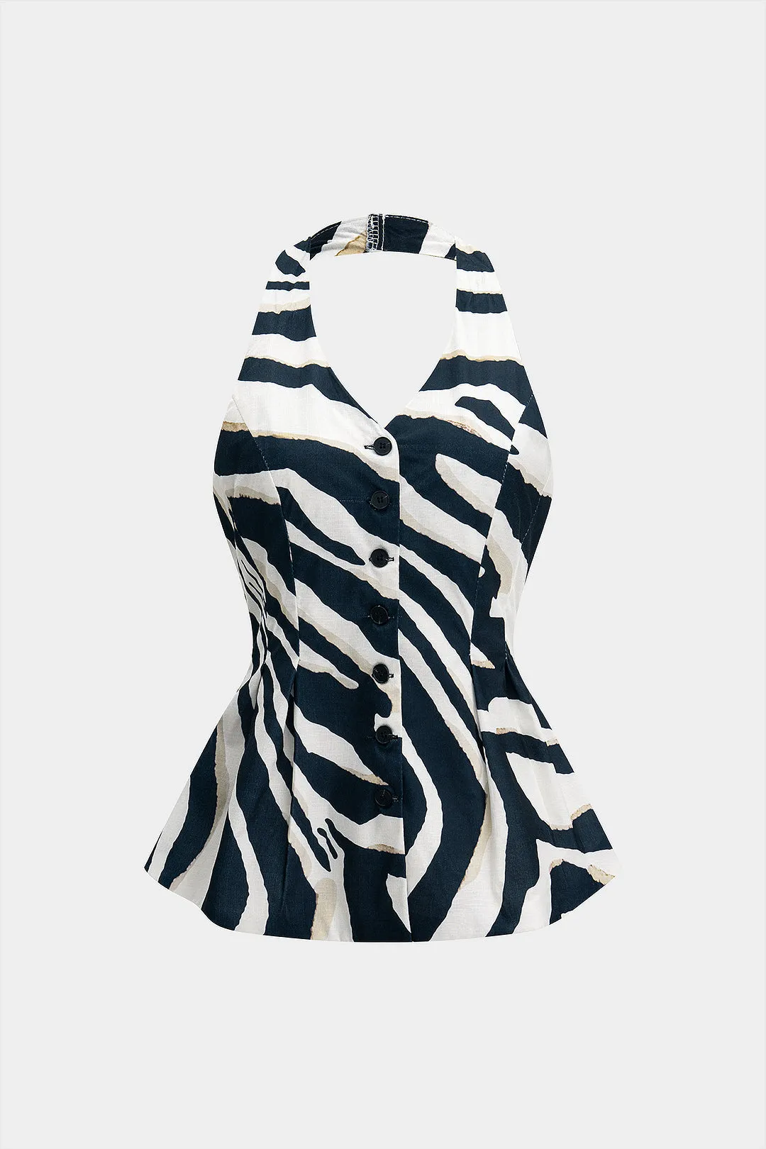 Kontrast Stripe Print -knap Rygfri halterhalsvest sold by Micas