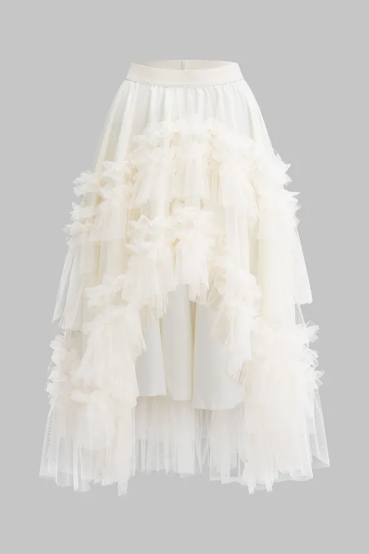 Asymmetrisk mesh kammallop kant nederdel sold by Micas