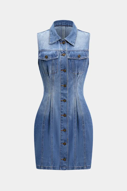 Denim -knap vasket ærmeløs kjole sold by Micas