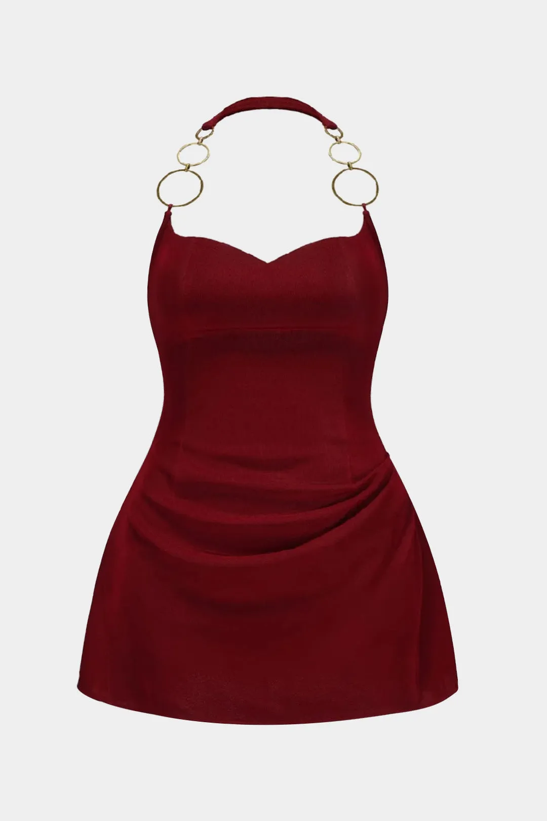 Plus størrelse kæde draperet cowl hals ærmeløs mini kjole sold by Micas