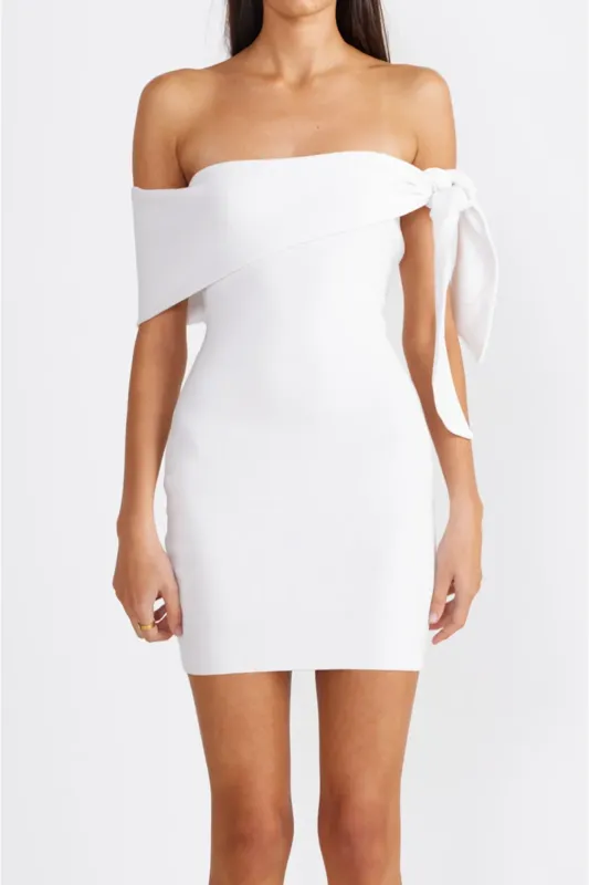 Tie Front Off Shoulder Asymmetrical Sleeveless Mini Dress sold by Micas
