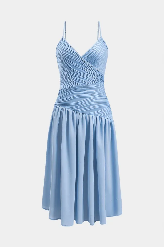 Patchwork V-Neck Asymmetrical Sleeveless Midi Dress sold by Micas
