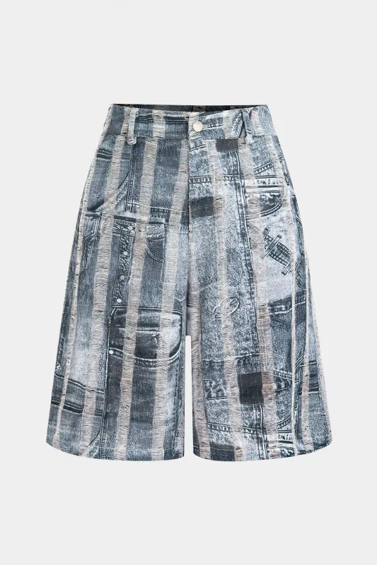 Ripped Patchwork Low Waist Shorts sold by Micas