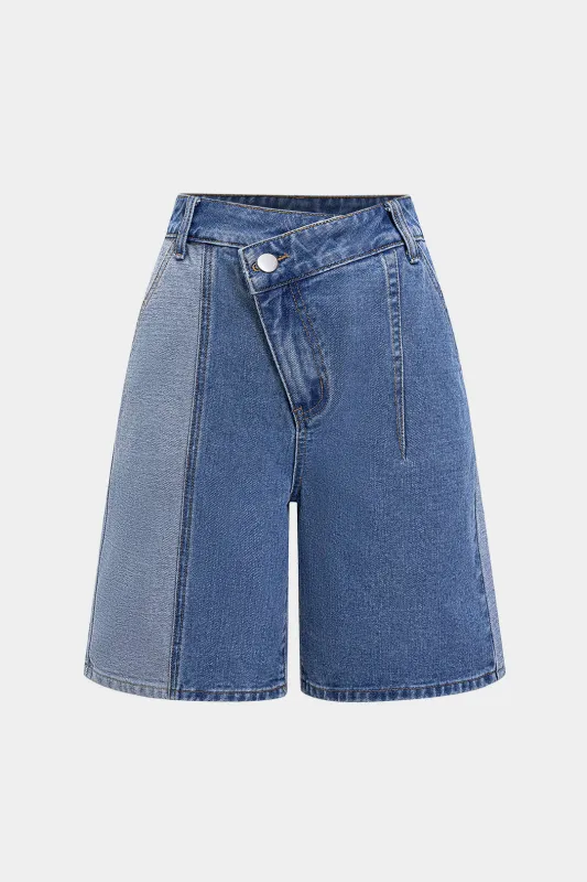 Denim Asymmetrical Shorts sold by Micas