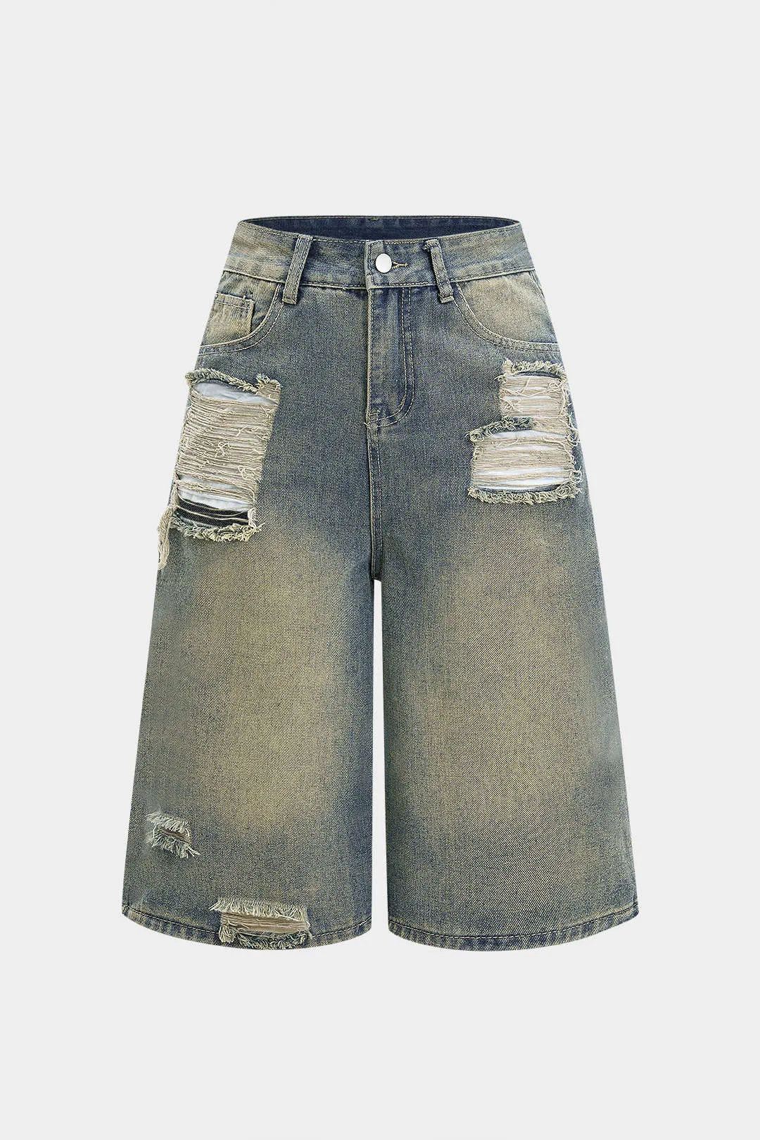 Denim rippede lige benhorts sold by Micas