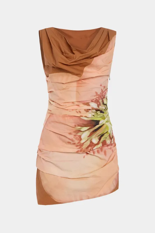 Blomsterprint Cowl Neck Ruched Mini Dress sold by Micas
