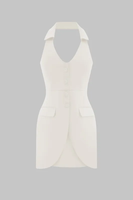Halter Neck V-Neck Button Backless Sleeveless Mini Dress sold by Micas