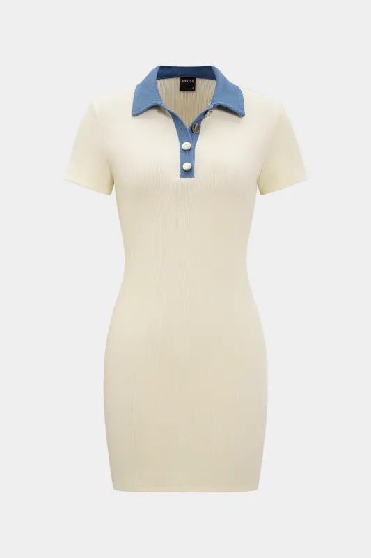 Button Patchwork Short Sleeve Mini Dress sold by Micas