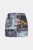 Trykt denim høj talje lomme nederdel sold by Micas