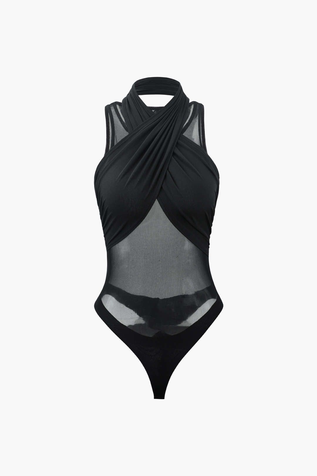 Cross Halter Neck Mesh Sleeveless Bodysuit sold by Micas