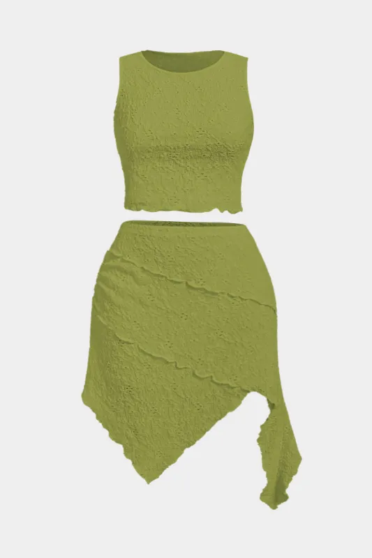 Plus størrelse tank top og asymmetrisk nederdel sæt sold by Micas