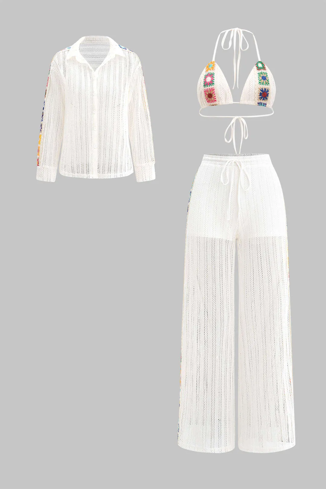 Kontrast Hollow Out Sheer Three-Pieces Bikini Set sold by Micas product image thumbnail 2