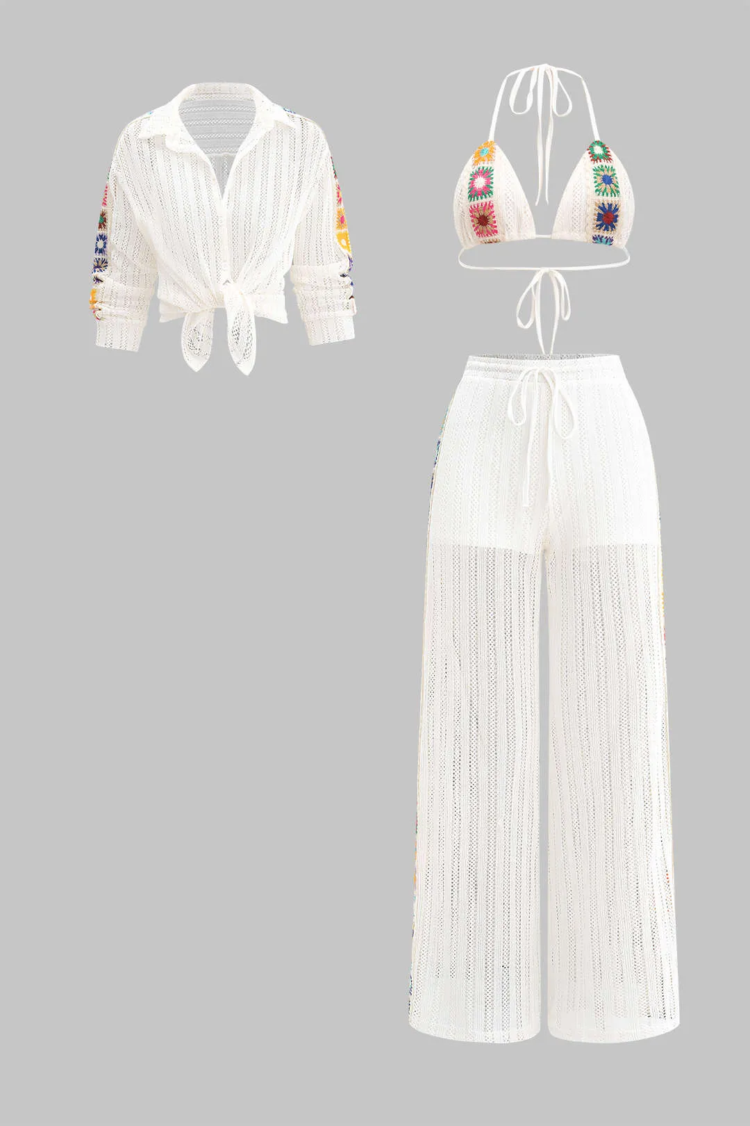 Kontrast Hollow Out Sheer Three-Pieces Bikini Set sold by Micas