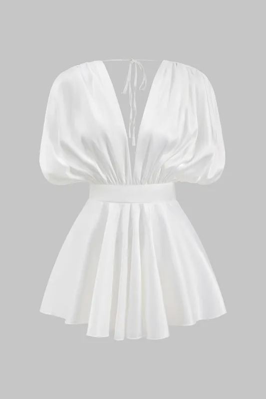 Satin Ruched Corset Waist V-Neck Mini Dress sold by Micas