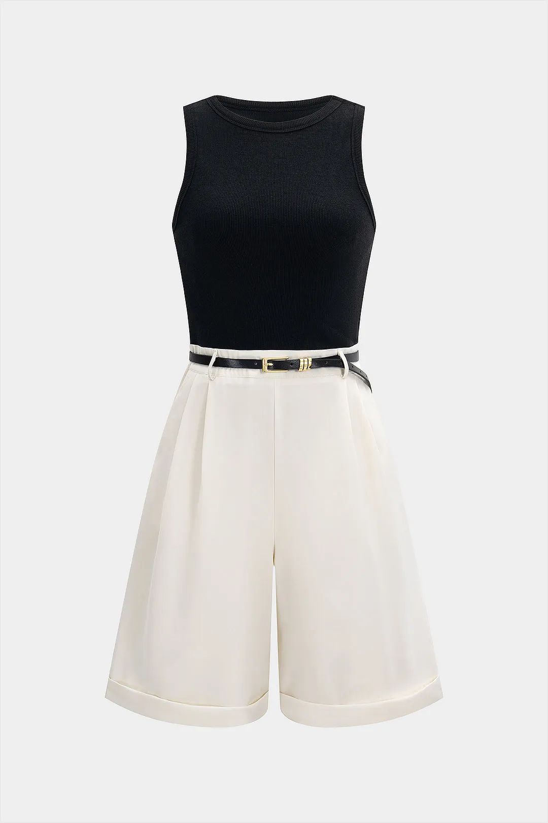 Kontrast patchwork bælte ærmeløs romper sold by Micas