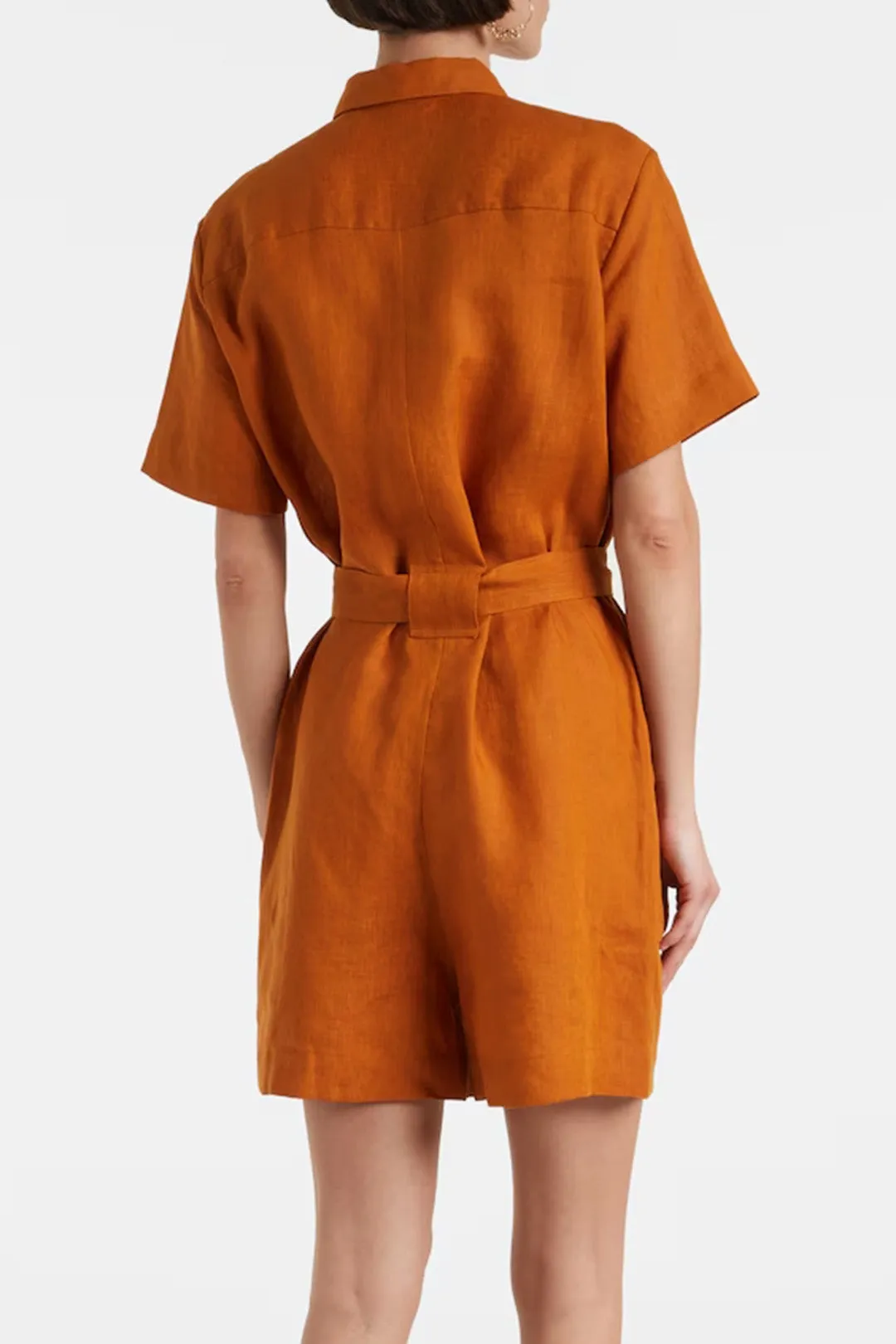 Linned knap lomme sammenbinding kortærmet romper sold by Micas product image thumbnail 3