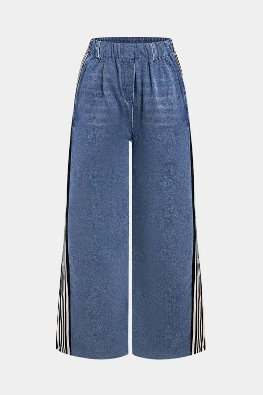 Denim patchwork jeans sold by Micas