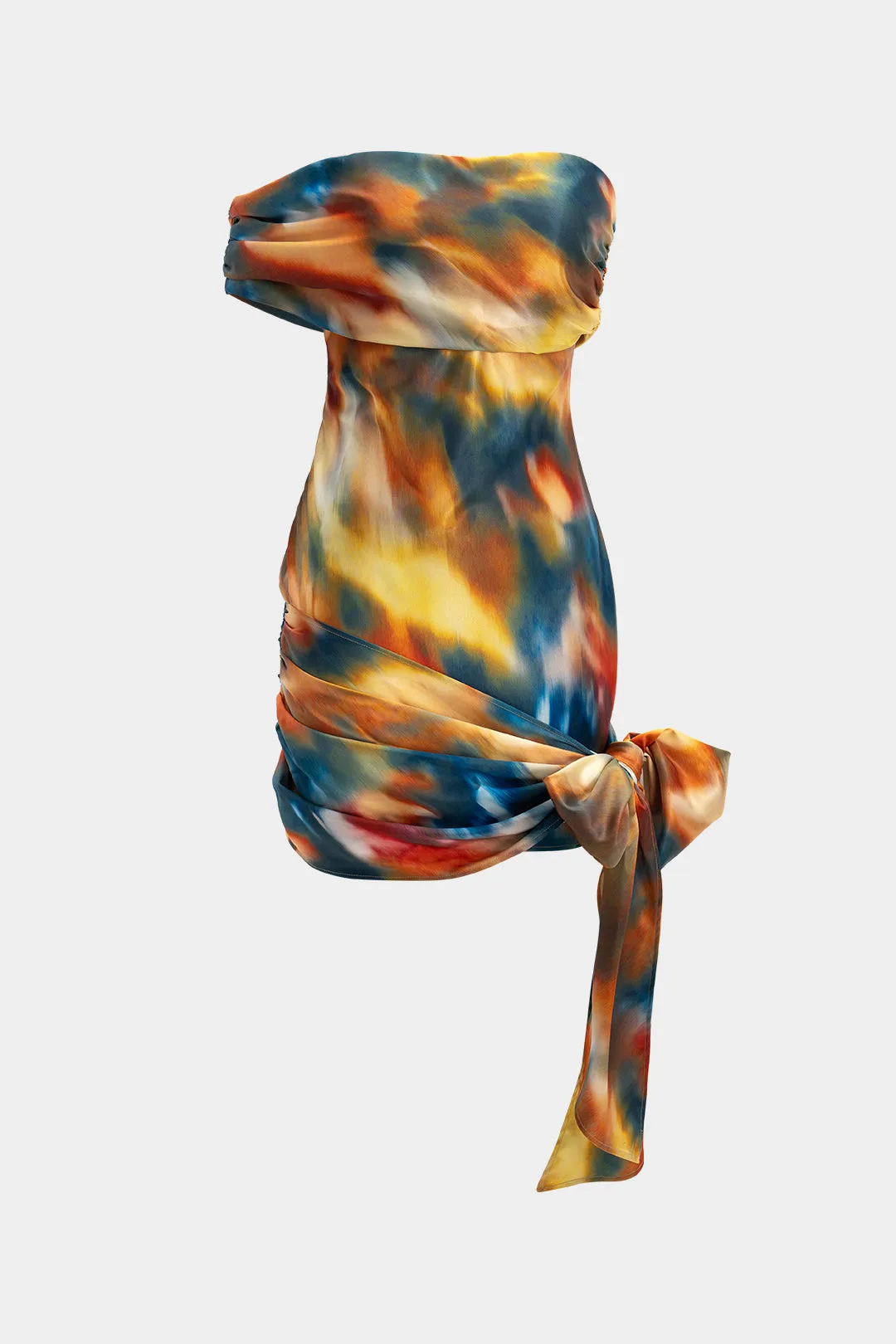 Abstract Print Satin Tie-Up Asymmetrical Mini Dress sold by Micas