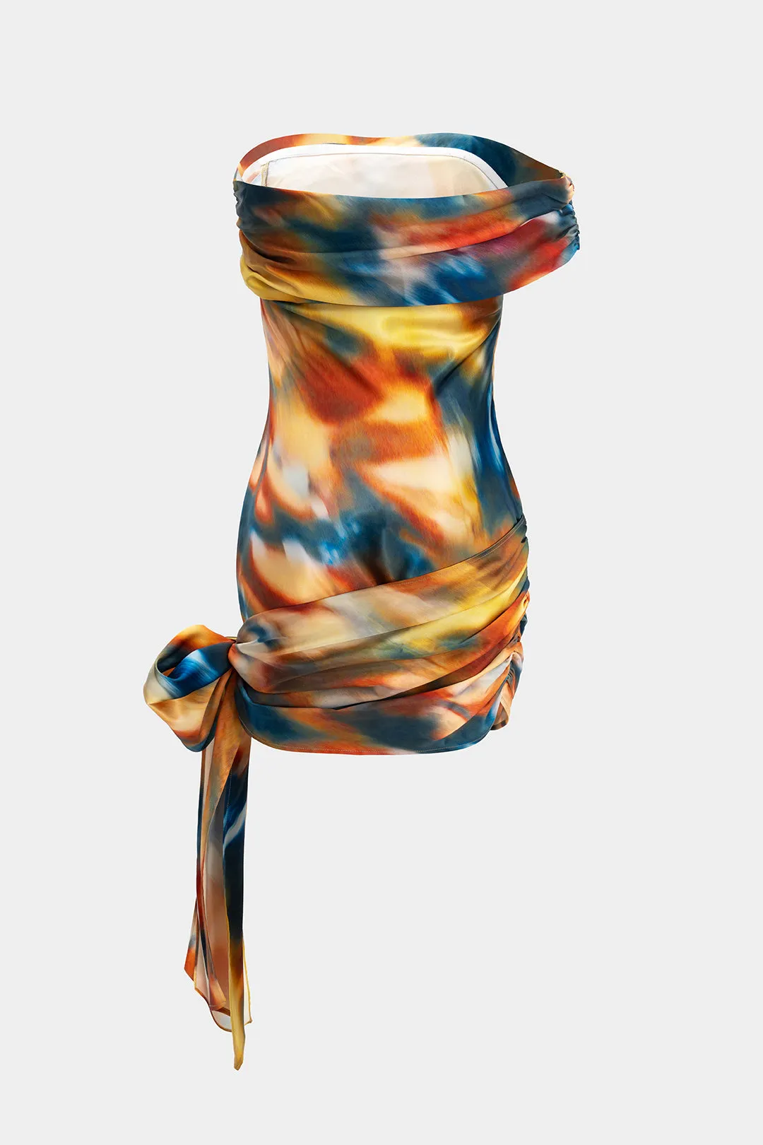 Abstract Print Satin Tie-Up Asymmetrical Mini Dress sold by Micas product image thumbnail 2