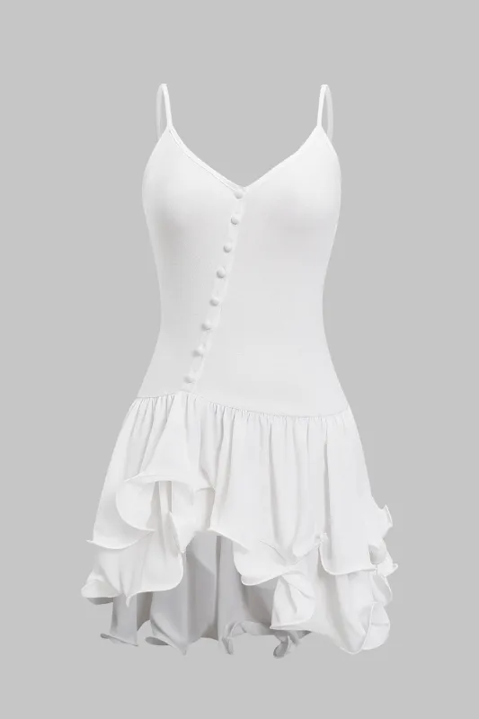 Chiffon Asymmetrical V-Neck Sleeveless Mini Dress sold by Micas