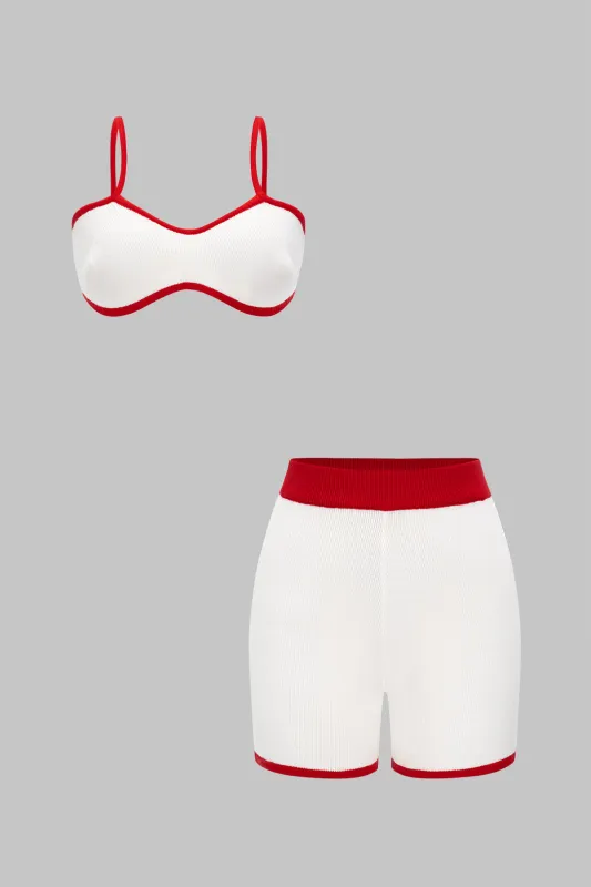 Strik kontrast cami top og shorts sæt sold by Micas