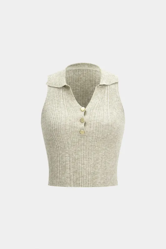 Strik metallisk knap V-hals ærmeløs tank top sold by Micas