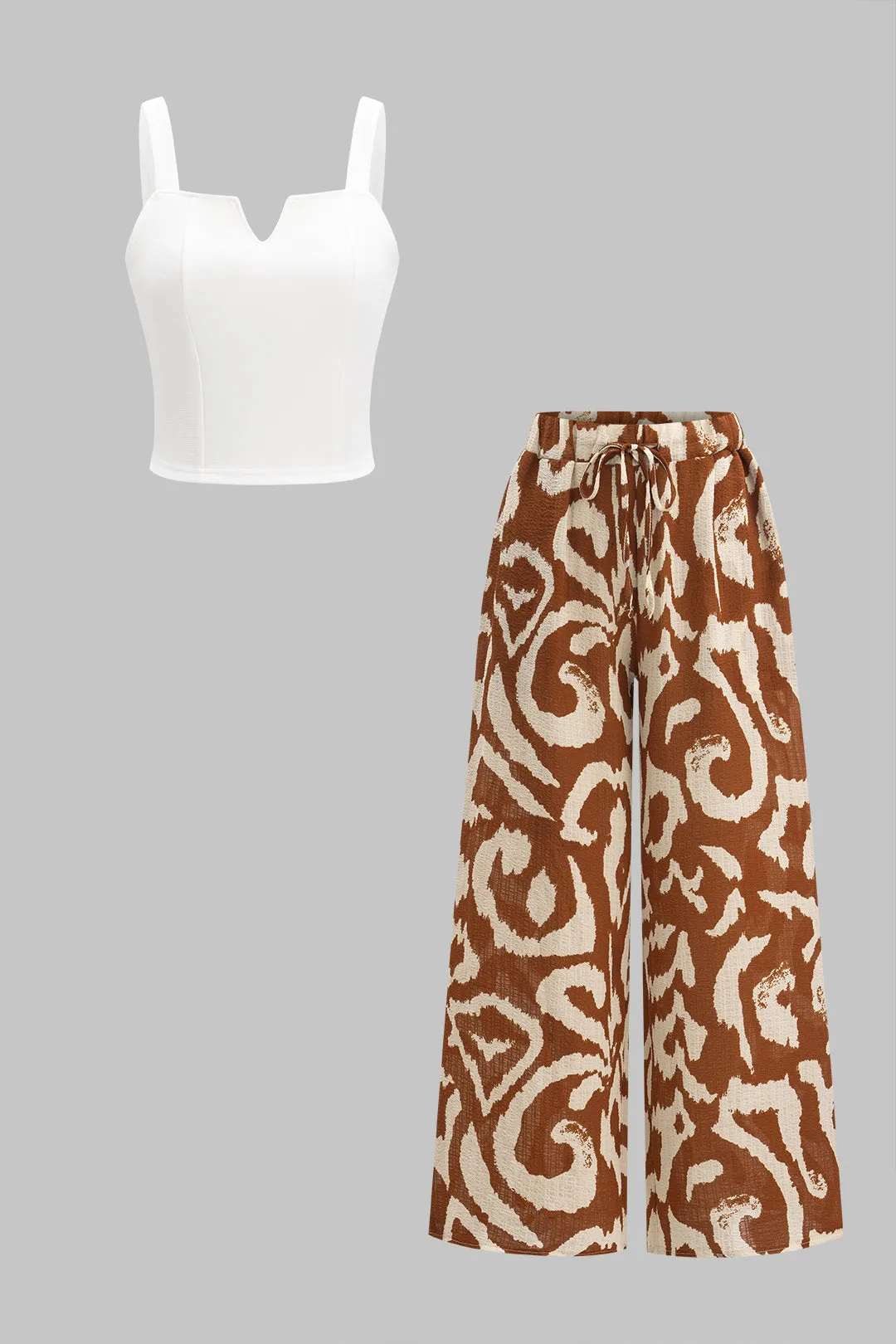 Ærmeløs tank top og hawaiisk mønster kontrast brede benbukser sæt sold by Micas product image thumbnail 5