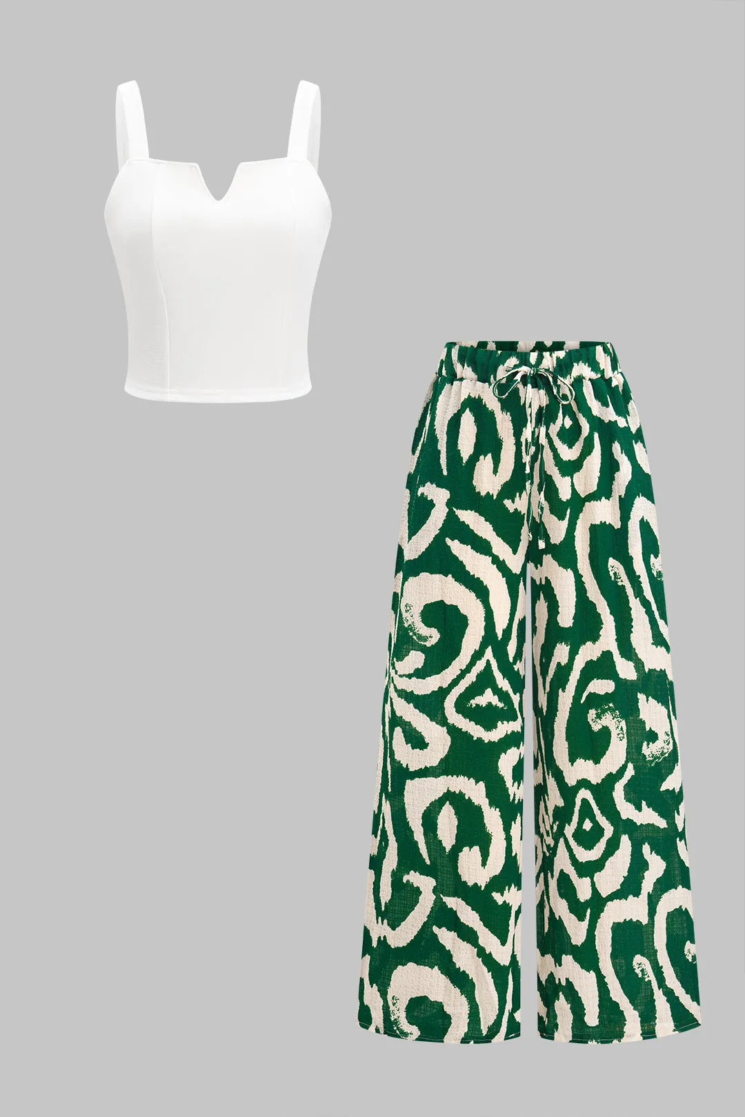 Ærmeløs tank top og hawaiisk mønster kontrast brede benbukser sæt sold by Micas
