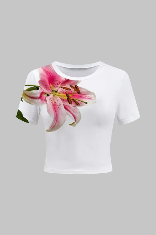 Blomsterprint kort ærme t-shirt sold by Micas