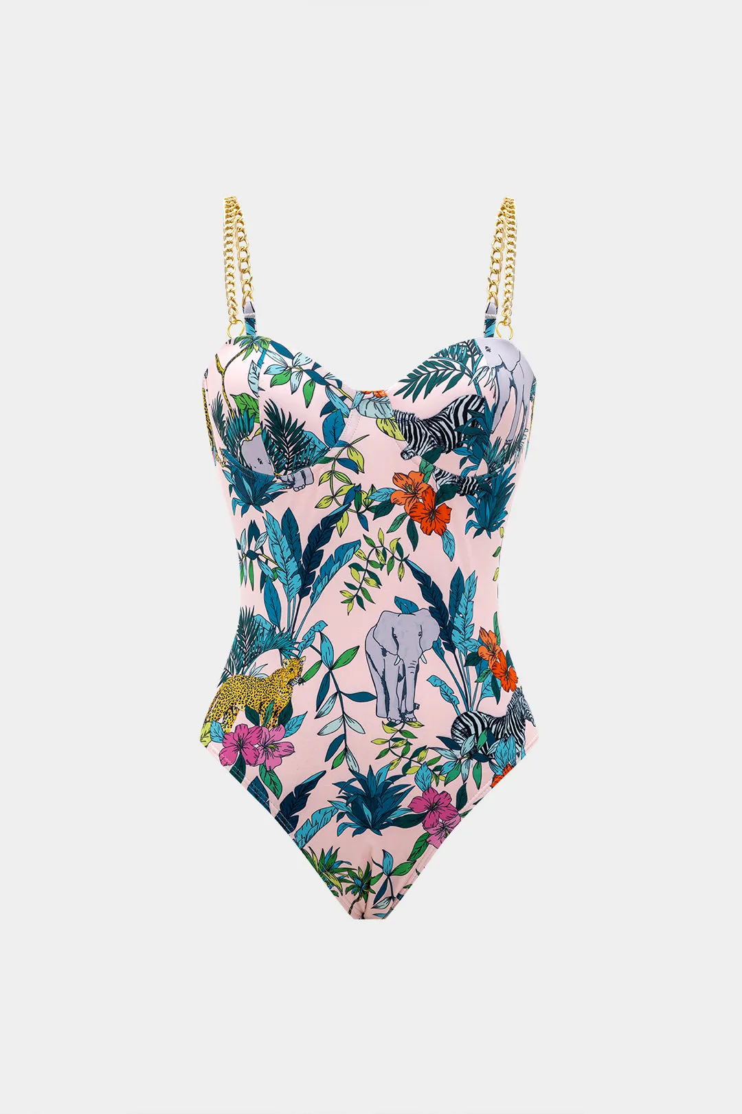 Blomsterprint rygfri kæde i ét stykke badedragt sold by Micas