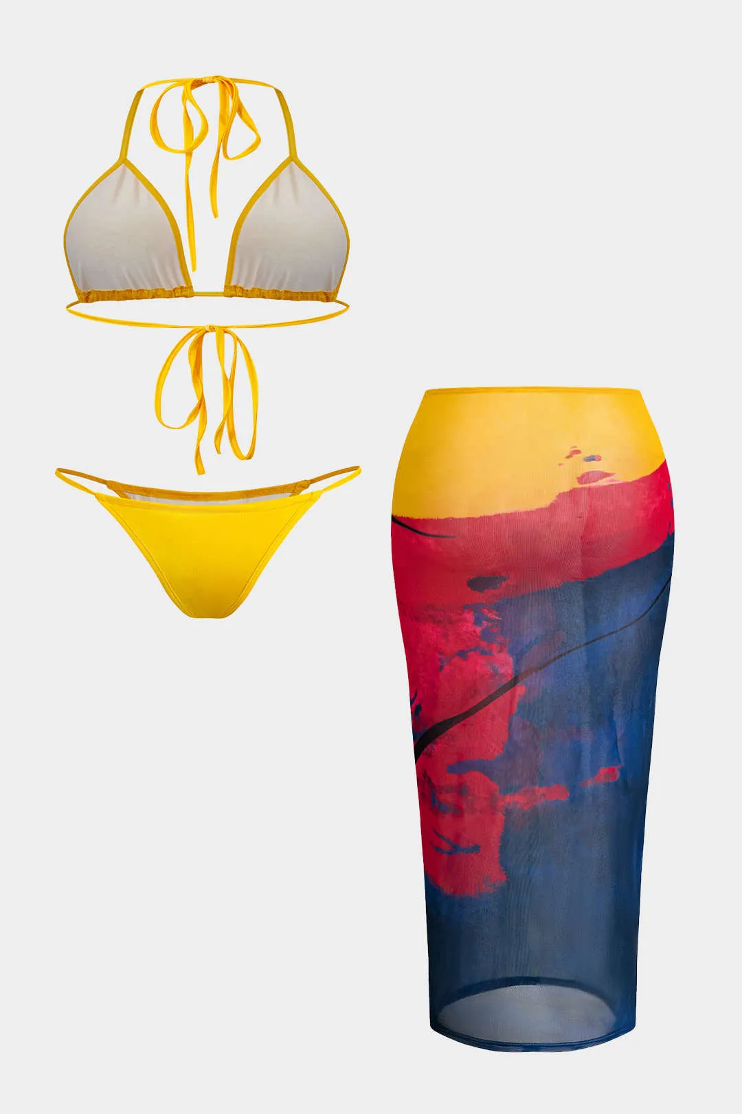 Plus størrelse abstrakt farveblok print mesh bikini sæt sold by Micas product image thumbnail 2