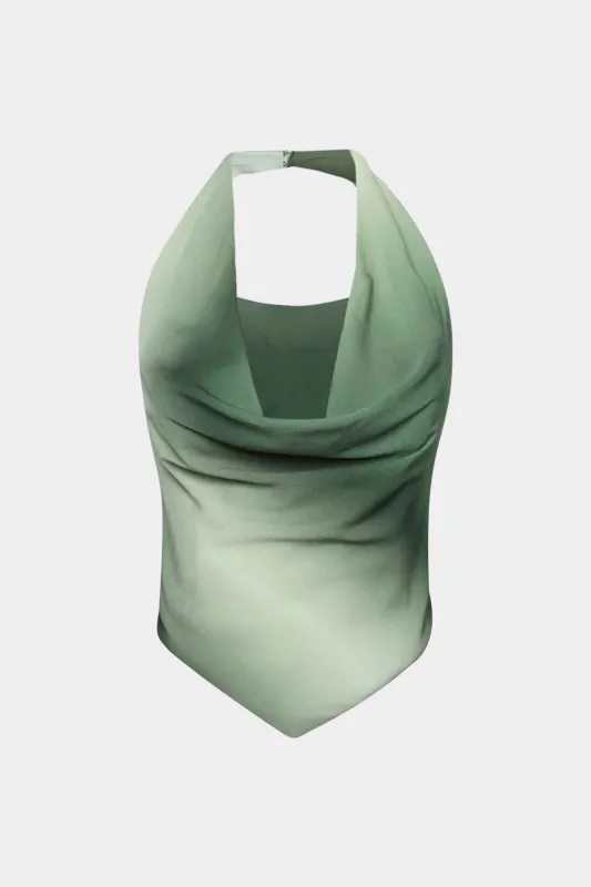 Ombre print cowl hals halter rygfri tank top sold by Micas