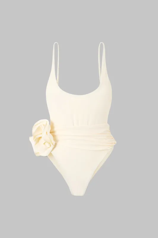 3d Floral Ruched Rackless Sleeveless Bodysuit sold by Micas